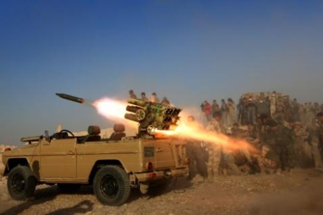 راجمة صواريخ للبشمركة في قرية الشيخ علي قرب بعشيقة