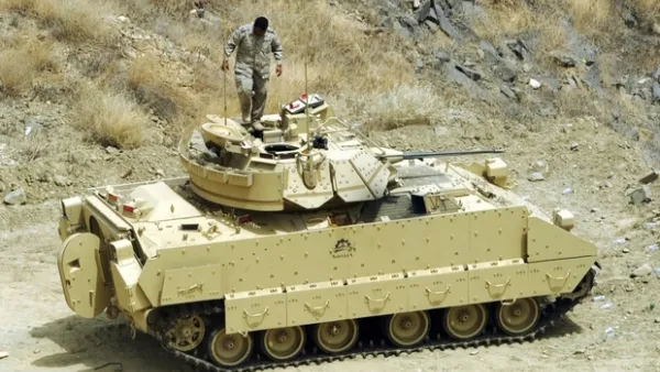 A Saudi soldier on an armoured personnel carrier at a post on the Saudi-Yemeni border in southwest Saudi Arabia. (AFP/File)