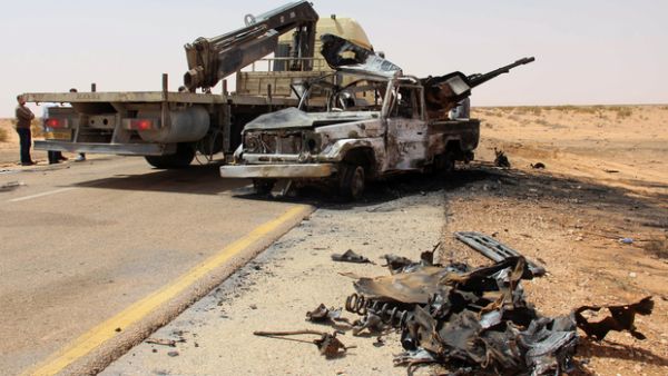 The remains of vehicles bombed by Daesh militants in Libya. (AFP/File) The remains of vehicles bombed by Daesh militants in Libya. (AFP/File)