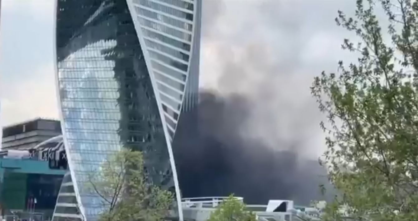Car catches fire in Afimall City in Moscow, Russia