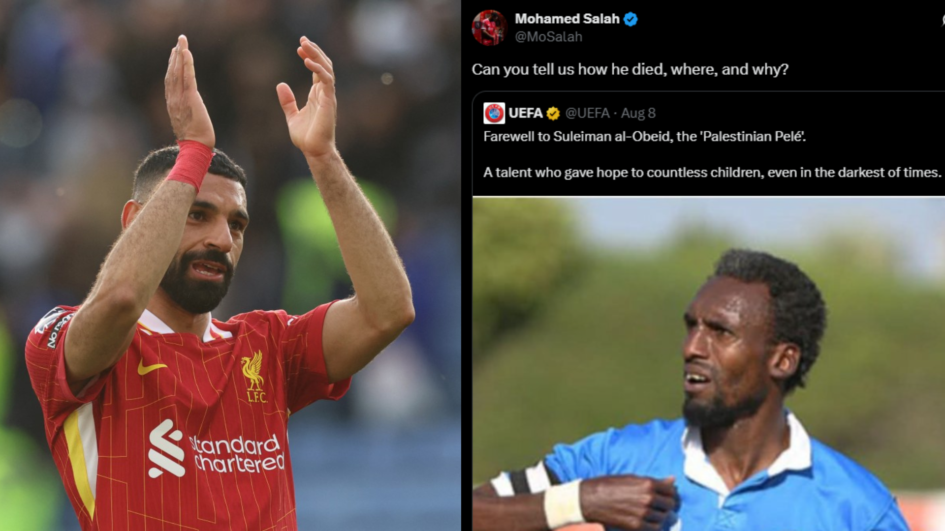 Mohamed Salah slams UEFA post about the killing of 'Palestinian Pele'
