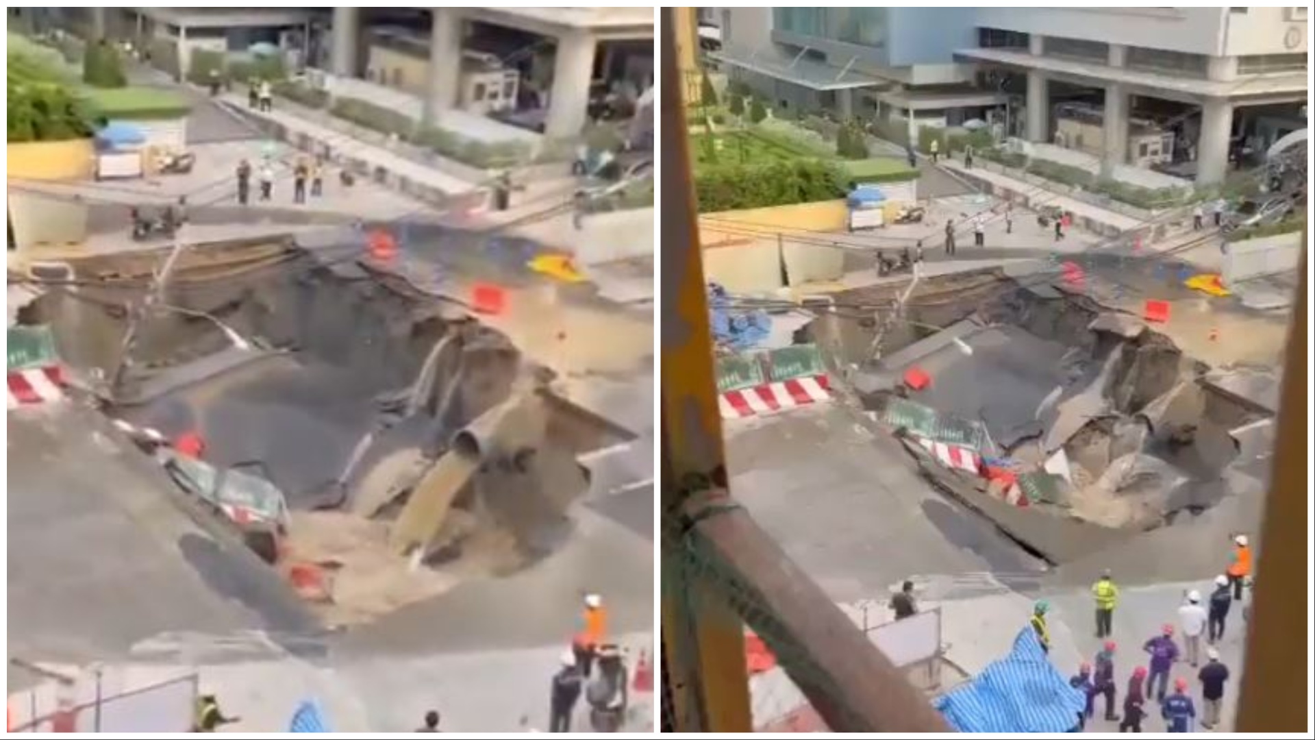 Video shows moment sinkhole swallows a road in Bangkok