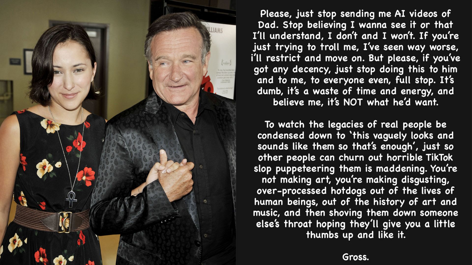 Robin Williams' daughter slams AI videos of her late father