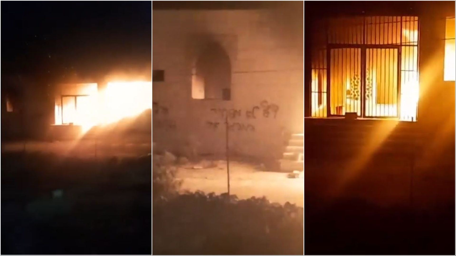 Israeli settlers set a mosque on fire southern Nablus