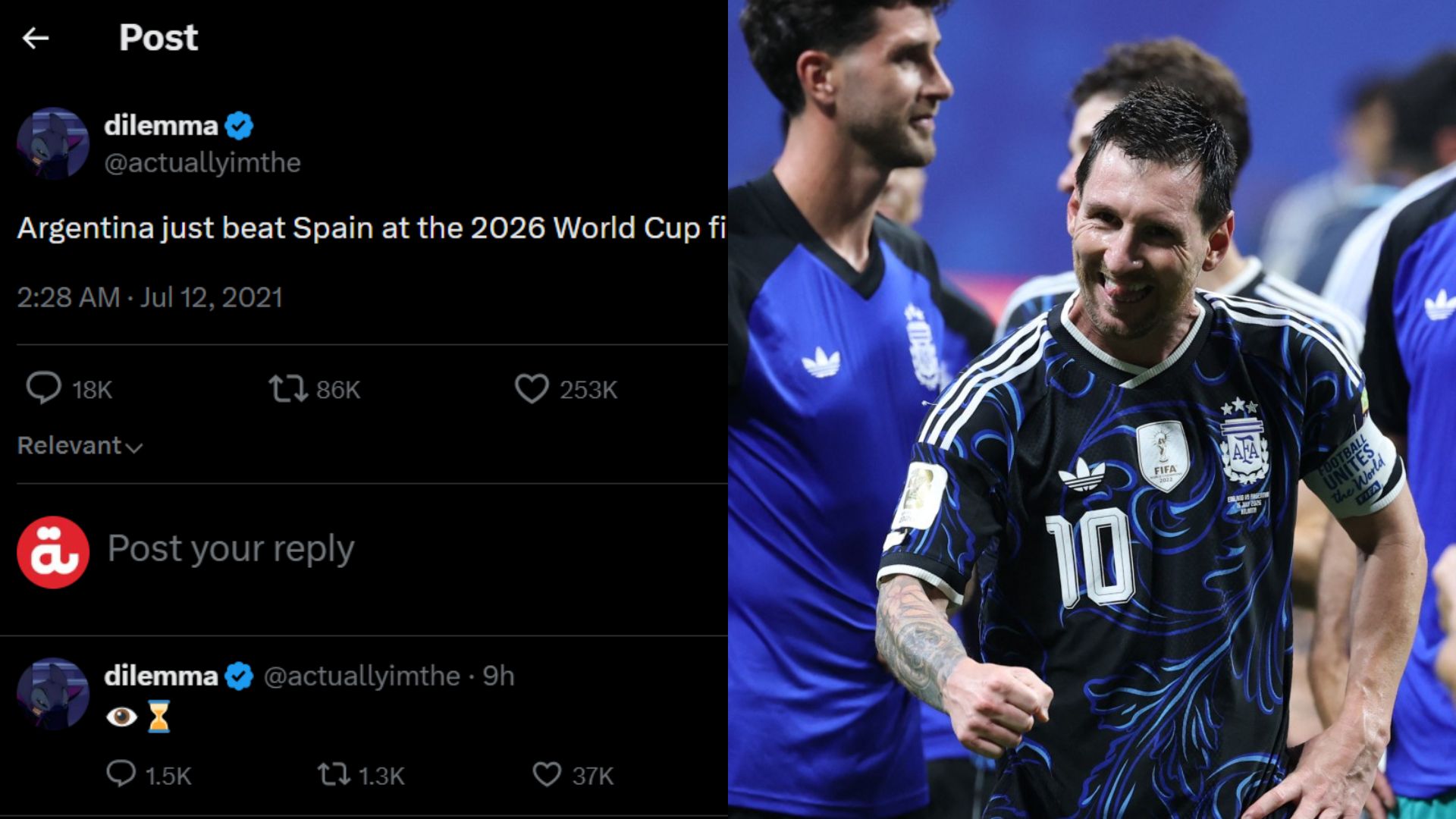 2021 post predicts Argentina vs. Spain 2026 World Cup final result