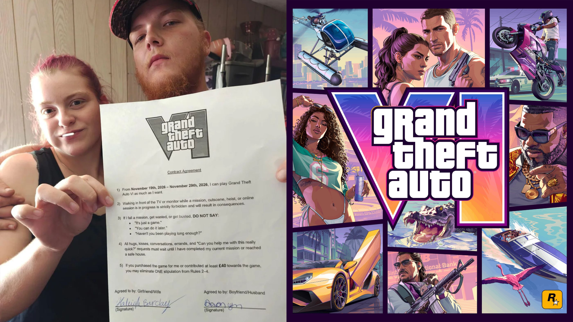 Couple sign GTA 6 'contract' for husband to play uninterrupted