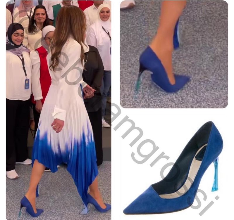 الملكة رانيا تتألق بالنيلي والأبيض في متحف الأطفال في الأردن