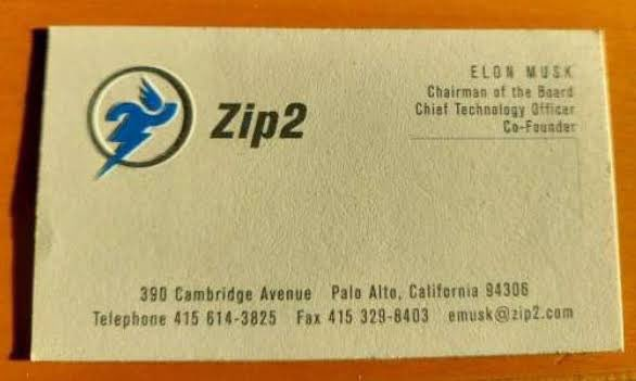 Elon Musk 1995 business card