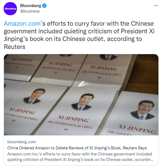 Amazon Deleted Reviews of Xi Jinping's Book on Orders From China