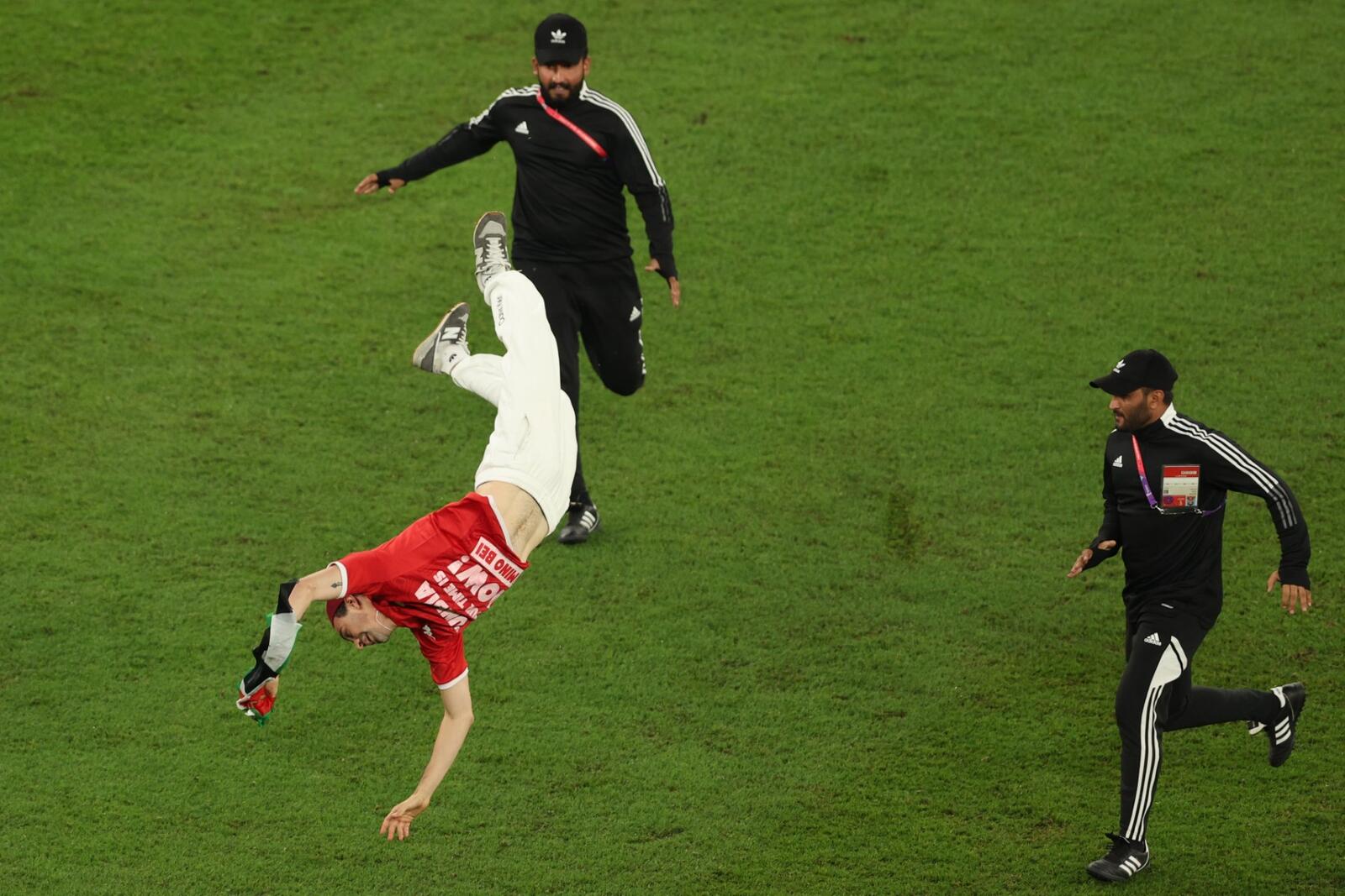 مشجع يرفع علم فلسطين (المصدر: أ ف ب)