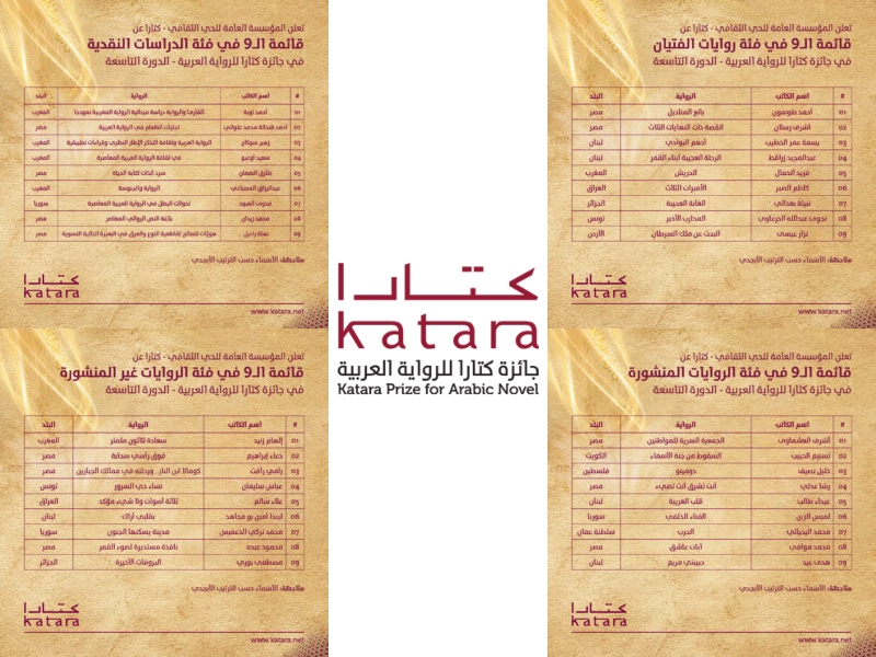 الإعلان عن قائمة الـ 9 لجائزة كتارا للرواية العربية