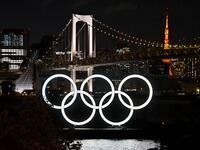 The Olympic rings are seen at Odaiba Marine Park in Tokyo on March 27. The Tokyo Olympics organizing committee said international spectators won't be allowed to attend this summer's Games. (Photo: Keizo Mori/UPI)