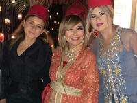 Boosy Shalabi chose  a long, transparent piece on plain clothes for Lamees Al Hadidi's birthday, Lamis chose a Moroccan caftan and Nelly Karim chose plain clothes