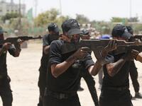 Palestinian military cadets take part in a training session organised by Hamas' military wing, the Ezzedin al-Qassam Brigades, in Gaza City on July 20, 2019.  MAHMUD HAMS / AFP