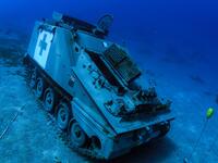 A tracked medical vehicle: Jordan is not the only country in the region to sink vehicles for divers to explore: later this month, Bahrain will open a theme park off Diyar Al Muharraq which includes a submerged Boeing 747. (Aqaba Special Economic Zone Authority/AFP)