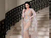 Diana Karazon chose a silver and beige dress for her concert in Jerashs southern theater Source dianakarazonw Instagram