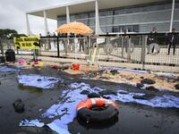 Greenpeace denounced what they call government negligence due to large blobs of oil staining more than 130 beaches in northeastern Brazil began appearing in early September and have now turned up along a 2,000km stretch of the Atlantic coastline. Sérgio Lima / AFP