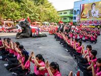 Elephants dressed in Santa Claus costumes perform during a gift presentation to schoolchildren during Christmas celebrations in Ayutthaya on December 23, 2019. Wearing red and white hats and a string of bells, Thai elephants passed out Christmas gifts to hundreds of schoolchildren on Monday despite growing criticism over using the animals in performances. The annual festive event is organised by a nearby elephant park, whose mahouts or handlers started in the early morning dressing the animals. Thailand is 