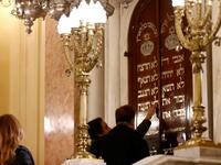 Guests visit the newly renovated Eliyahu Hanavi synagogue in the northwestern Egyptian city of Alexandria on January 10, 2020, on the day of its inauguration. The synagogue, boasting green and violet stained glass windows and towering marble columns, was built in its current form in 1850 by an Italian architect on top of the original edifice dating back to 1354. Khaled DESOUKI / AFP