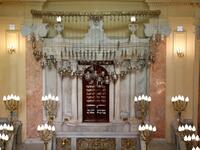 The synagogue, boasting green and violet stained glass windows and towering marble columns, was built in its current form in 1850 by an Italian architect on top of the original edifice dating back to 1354. Khaled DESOUKI / AFP
