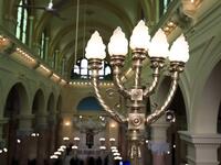 A photograph taken on January 10, 2020 shows a partial interior view of the newly renovated Eliyahu Hanavi synagogue in the northwestern Egyptian city of Alexandria, on the day of its inauguration. The synagogue, boasting green and violet stained glass windows and towering marble columns, was built in its current form in 1850 by an Italian architect on top of the original edifice dating back to 1354. Khaled DESOUKI / AFP
