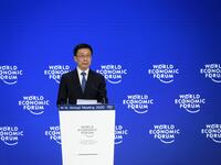 Chinese Vice Premier Han Zheng delivers a speech at the Congress centre during the World Economic Forum (WEF) annual meeting in Davos, on January 21, 2020. Fabrice COFFRINI / AFP