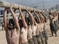 Palestinian police cadets take part in a training session at a police academy in Khan Yunis, in the southern Gaza Strip on February 6, 2020. MAHMUD HAMS / AFP