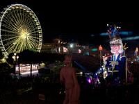 A giant figure depicting a king is seen during the 136th Nice Carnival parade in Nice, southeastern France, on February 15, 2020. The Carnival takes place until February 29, 2020 on the theme 'King of Fashion'. VALERY HACHE / AFP