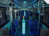 A bus has been disinfected with ultraviolet rays as part of measures against of the COVID-19 coronavirus in Shanghai on March 12, 2020 Hector RETAMAL / AFP
