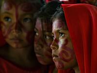 Wayuu girls prepare to perform the traditional La Yonna dance, in Tres Bocas, northern Colombia, on March 13, 2020. Juan BARRETO / AFP