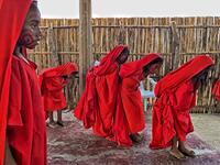 Wayuu girls perform the traditional La Yonna dance, in Tres Bocas, northern Colombia, on March 13, 2020. Juan BARRETO / AFP
