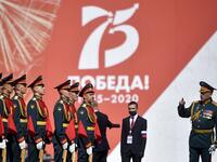 Russian honour guards get ready for a military parade, which marks the 75th anniversary of the Soviet victory over Nazi Germany in World War Two, at Red Square in Moscow on June 24, 2020. The parade, usually held on May 9, was postponed this year because of the coronavirus pandemic. Alexander NEMENOV / AFP