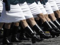 Russian servicewomen march on Red Square during a military parade, which marks the 75th anniversary of the Soviet victory over Nazi Germany in World War Two, in Moscow on June 24, 2020. The parade, usually held on May 9, was postponed this year because of the coronavirus pandemic. Pavel Golovkin / POOL / AFP