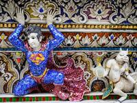 This photograph taken on July 14, 2020 shows a figure of Superman on the facade of the Wat Pariwat Buddhist temple in Bangkok. Wat Pariwat, also known as "the David Beckham Temple", is decorated with statues of superheroes and comic characters as well as mythical and imaginary creatures. A golden-plated sculpture of the English football player holding the base of a Buddha statue in one of the buildings gives the temple its nickname. Mladen ANTONOV / AFP
