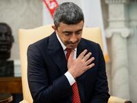 Foreign Minister Abdullah bin Zayed Al-Nahyan of the United Arab Emirates acknowledges US President Donald Trump during a meeting in the Oval Office of the White House in Washington, DC, September 15, 2020, prior to the signing of the Abraham Accords, where Bahrain and the United Arab Emirates will recognize Israel. 