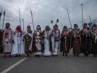 Women, wearing traditional clothing, sing and march during the celebration of “Irreechaa”, the Oromo people thanksgiving holiday, in Addis Ababa, Ethiopia, on October 3, 2020.  EDUARDO SOTERAS / AFP