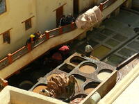 Chouara Tannery. The largest of the tanneries is Chouara Tannery and there you’ll find men working away, putting the animal skins into white liquids to soften them and then dyes to give them colour /Photo Ewelina Lepionko