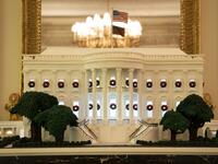  White House gingerbread house is displayed in the State Dining Room of the White House on November 30, 2020 in Washington, DC. This year's theme for the White House Christmas decorations is "America the Beautiful." Drew Angerer/Getty Images/AFP