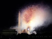 Fireworks display over the National Mall at the conclusion of the "Celebrating America" event at the Lincoln Memorial after the inauguration of Joe Biden as the 46th President of the United States in Washington, DC, January 20, 2021. TIMOTHY A. CLARY / AFP