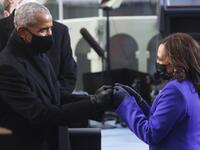 U.S. Vice President-elect Kamala Harris greets former U.S. President Barack Obama ahead of the inauguration of Joe Biden as the 46th President of the United States on the West Front of the U.S. Capitol on January 20, 2021 in Washington, DC. During today's inauguration ceremony Joe Biden becomes the 46th president of the United States. Jonathan Ernst - Pool/Getty Images/AFP