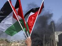 The Palestinian flag rides high 