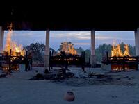 Burning pyres of victims who lost their lives due to the Covid-19