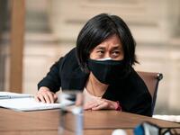 Trade Representative Katherine Tai waits for the beginning of day 2 of the virtual Leaders Summit on Climate at the East Room 