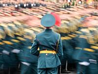 Russian servicemen march along Red Square during the Victory Day military parade in Moscow 