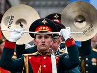 Military musicians perform on Red Square during the Victory Day military parade in Moscow on May 9, 2021. Russia celebrates the 76th anniversary of the victory over Nazi Germany during World War II