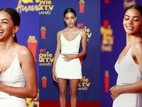 Antonia Gentry dazzled a white Valentino top, matching skirt for her first red carpet debut 