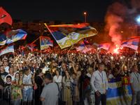 Monetenegrin Orthodox Christians gather in front of the orthodox cathedral in Podgorica, on September 4, 2021, to celebrate and show support for the enthronement of the new bishop of the Serbian Orthodox Church in Montenegro. 