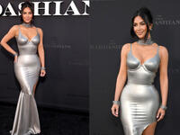 Kim Kardashian in a custom Mugler latex dress