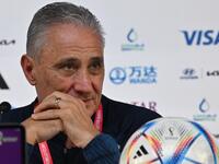 Brazil's coach Tite gives a press conference at the Qatar National Convention Center (QNCC) in Doha on December 8, 2022, on the eve of the Qatar 2022 World Cup quarter final football match between Brazil and Croatia. (Photo by NELSON ALMEIDA / AFP)