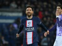 Paris Saint-Germain's Argentine forward Lionel Messi reacts after missing a goal opportunity during the French L1 football match between Paris Saint-Germain (PSG) and Toulouse FC at the Parc des Princes stadium in Paris on February 4, 2023. (Photo by FRANCK FIFE / AFP)